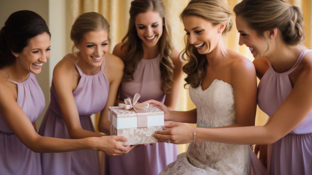Bride & Groom Wedding Gift Ideas 7 bridesmaids give bridal gift to bride