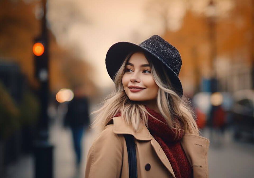 happy woman on the strrets of london