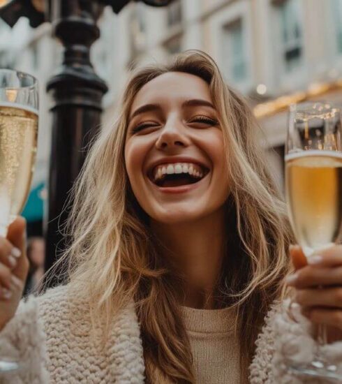 woman celebrates her engagement in London