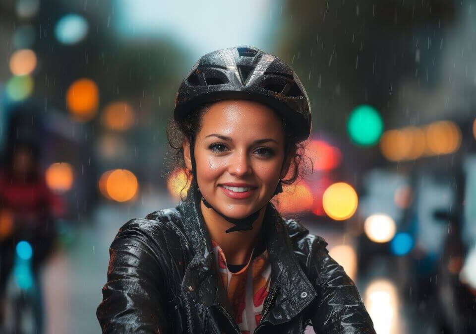 Jojo cycling in the rain