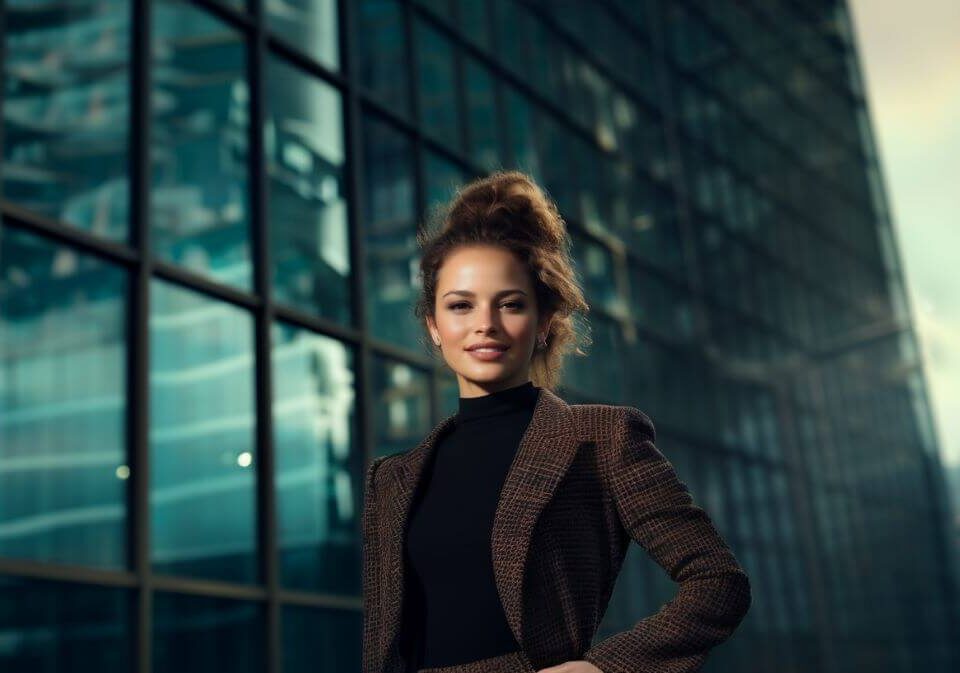 jojo wearing smart blazer and black top
