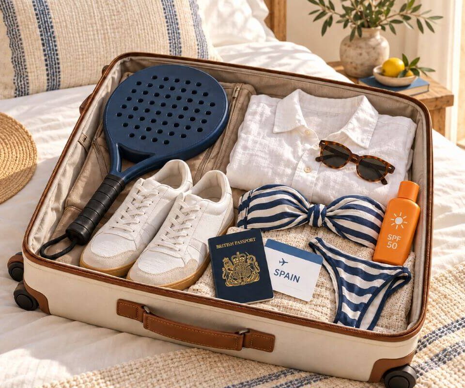 packed for padel holiday to spain